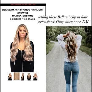 Like New 20” 180g Bellami Seamless Hair Extensions in Ash Bronde Highlight